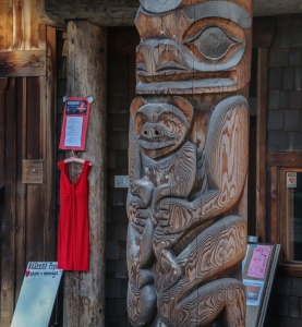 Mother Bear Totem on Red Dress Day at Community Hall, Pender Island.